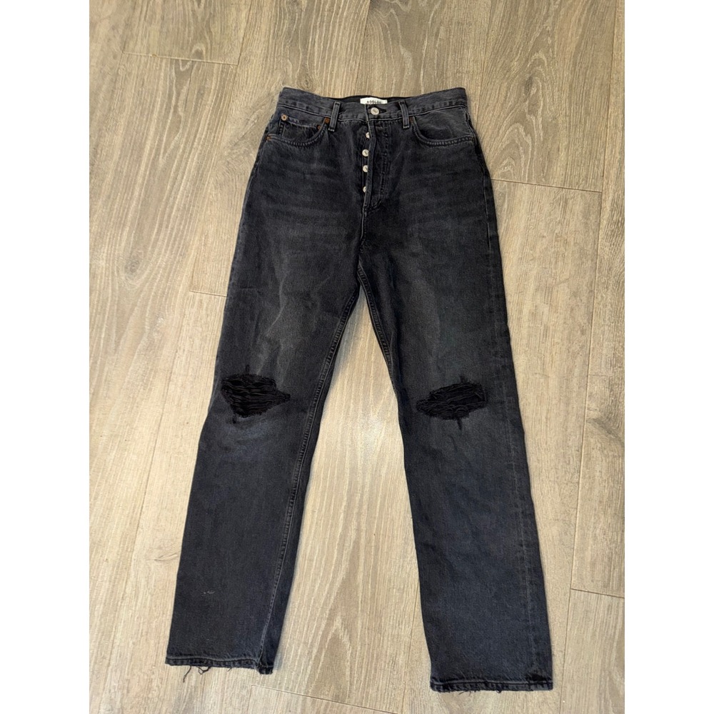 AGOLDE High Rise Straight Leg Distressed Jeans Faded Black Size 27